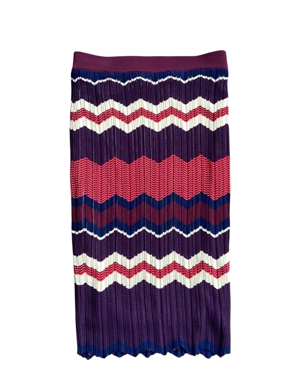 Ronny Kobo Red Blue Multicolor Knit Knee Length Skirt S